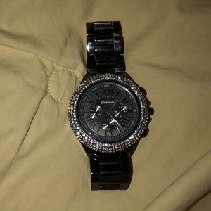 Geneva watch, gun metal with diamond face